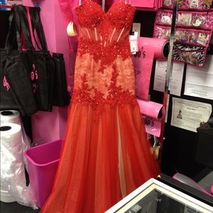 One of a kind red Macduggal prom dress